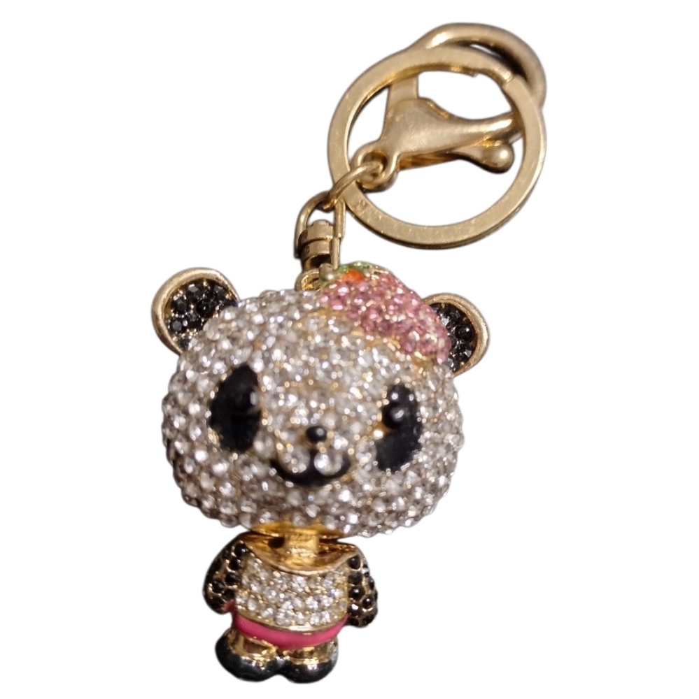 Panda Rhinestone Bag Charm/ Keychain With Movable Head And Body